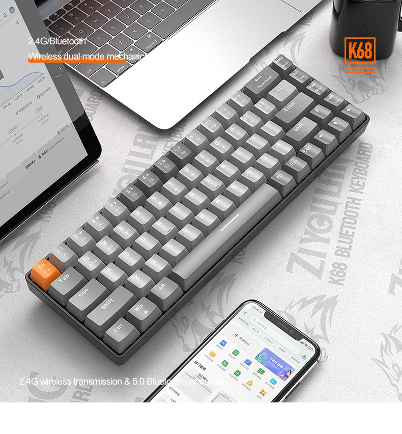 K68 60%  Wireless Mechanical Keyboard ,Bluetooth Dual Mode,Hot-Swappable Mini 68-Key Red Switch for PC iPhone iPad,K68 Keyboard