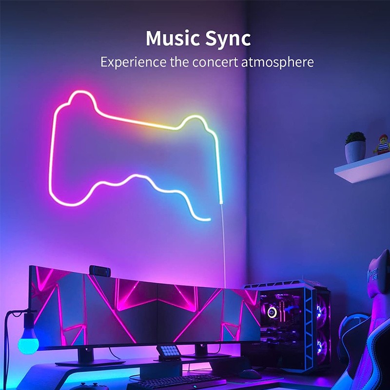 TUYA Neon LED Strip Lights 5V 72LEDs/M Silicone Neon Rope Light with Music Sync RGBIC Dreamcolor Chasing Strip Tape for Room