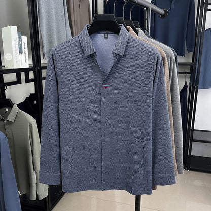 High end brand men's long sleeve V-neck polo shirt autumn fashion new striped embroidery design boutique golf top casual T-shirt