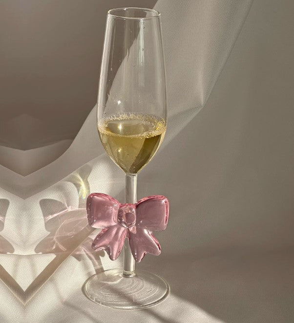 Taça Decorativa de Vidro com Laço Grande Rosa Copo de Vidro Taça de Vinho com Alça de Laço Copos Resistentes ao Calor Tigela de Sobremesa e Sorvete de Alto Borossilicato