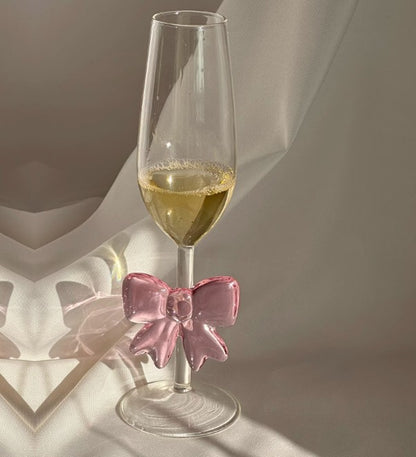 Taça Decorativa de Vidro com Laço Grande Rosa Copo de Vidro Taça de Vinho com Alça de Laço Copos Resistentes ao Calor Tigela de Sobremesa e Sorvete de Alto Borossilicato
