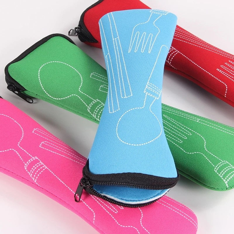 Tableware Bag Box Cutlery Storage Bag Portable Travel Fork Spoon Knife Dinnerware Packaging Pouch Storage Case with Zipper