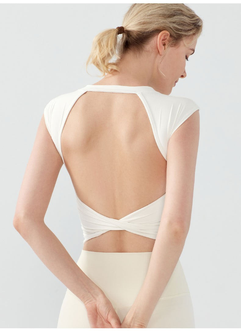 Yoga Suit Sports Top Women with Chest Pad Sexy Short-sleeved T-shirt Running Beauty Back Pilates Training Fitness Clothes Summer