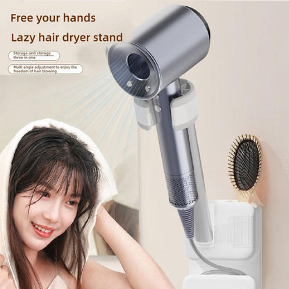 Suporte de Secador de Cabelo Ajustável em Ângulo, Sem Furo, Fixado na Parede, Suporte para Secador de Cabelo para Banheiro, Prateleira de Armazenamento para Mãos Livres