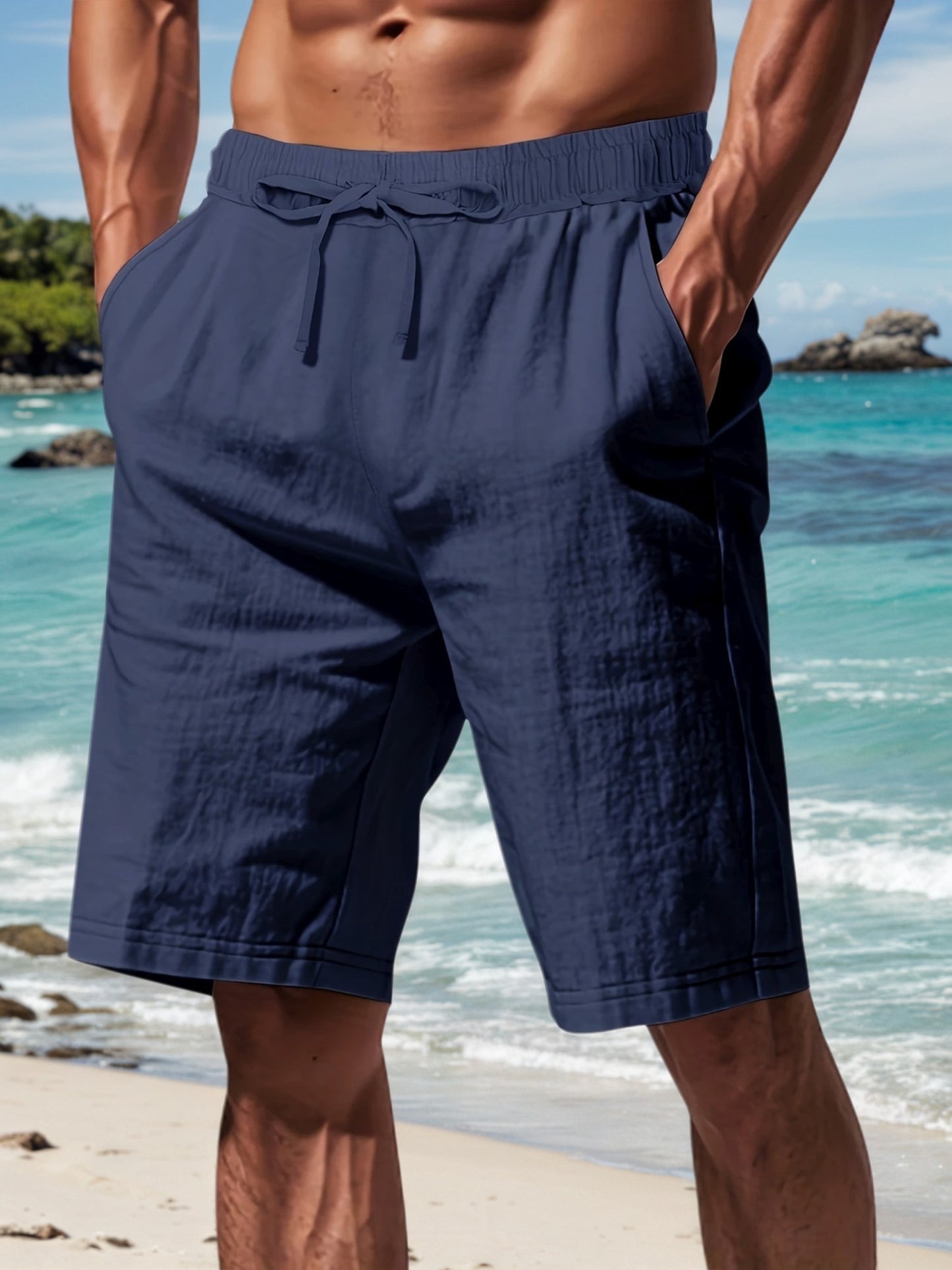 Summer New Men's Breathable Whiter Shorts Hawaii Beach Pants Male Solid Color Trousers Loose Versatile Streetwear 3XL For Men