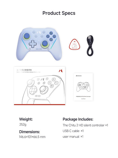 MOBAPAD Chitu 2 HD Pro Controller Silent Edition for Switch 2/1, TMR Glide Joysticks, HD Rumble, NFC,Silicone Button,6 Axis Gyro