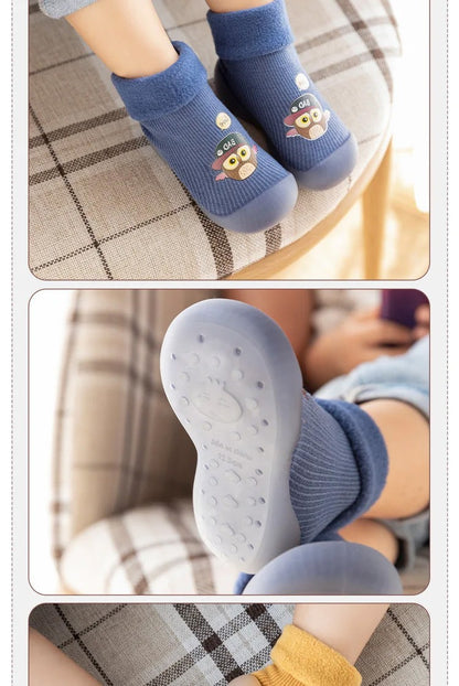 Autumn and Winter Toddler Shoes and Sock Baby Thickened Velvet Warm High Tube Boys and Girls Soft Bottom Indoor Children's Socks
