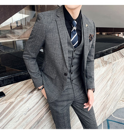 Men's High-quality Plus Size 5XL-M 3-piece Suit (suit+vest+pants) Business Fashion Plaid Suit Groom's Wedding Banquet Set