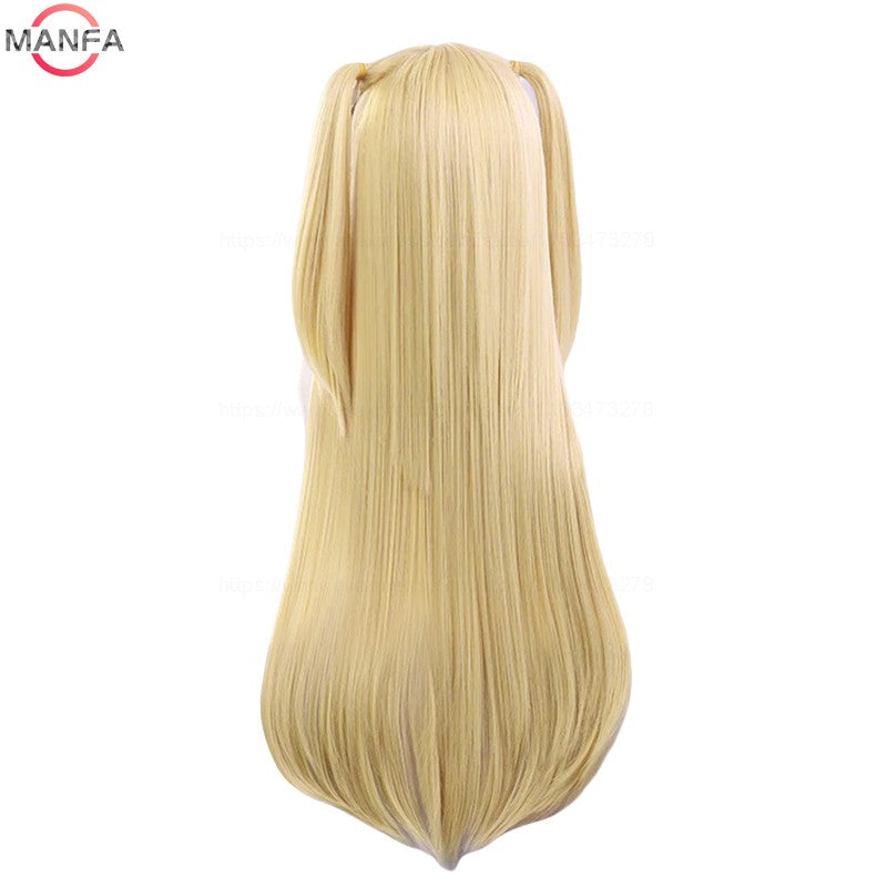 Peruca MisaMisa Cosplay Misa Amane Longa Loira Dupla Rabo de Cavalo Cabelo Sintético Resistente ao Calor Perucas + Touca de Peruca