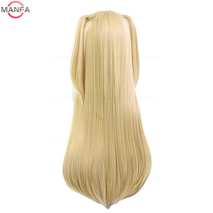 Peruca MisaMisa Cosplay Misa Amane Longa Loira Dupla Rabo de Cavalo Cabelo Sintético Resistente ao Calor Perucas + Touca de Peruca