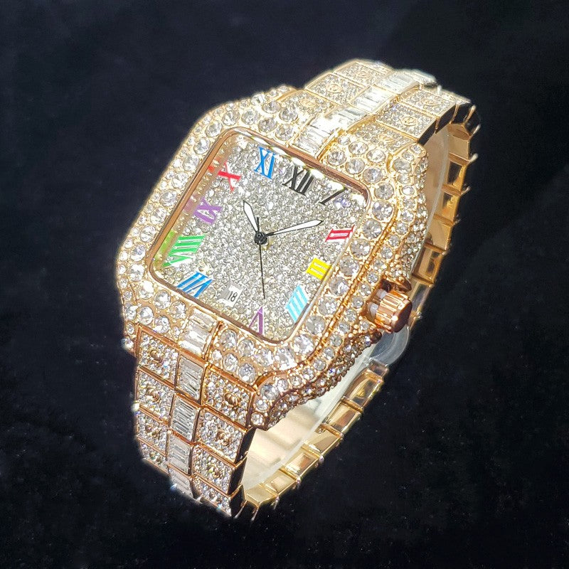 2025 New Luxury Diamond Watch Men Fashion Iced Out Square Colorful Number Watches Hip Hop Bling Jewelry Reloj Hombre for Party