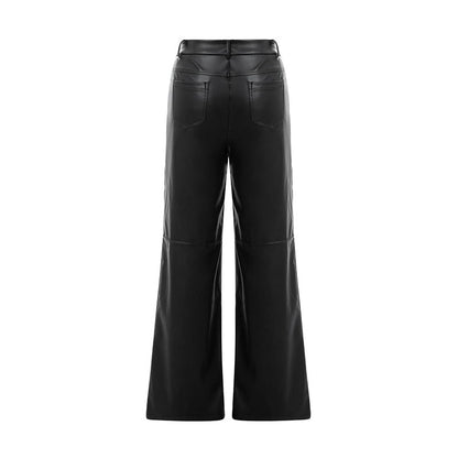 Leather Pants For Women High Waist Straight Slimming Side Pockets Solid Color Casual Party Spring Fall Trousers