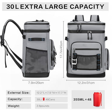 30L Waterproof Insulated Cooler Backpack for Men Women Leak Proof Cooler Rucksack for Camping Beach Fishing Picnic Travel Bag