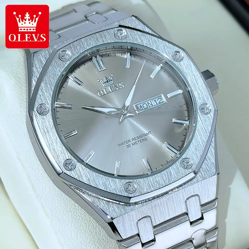 OLEVS Men's Watches Luxury Fashion Fine Steel Original Quartz Wristwatch for Man Waterproof Luminous Date Week Trend Dress 3726