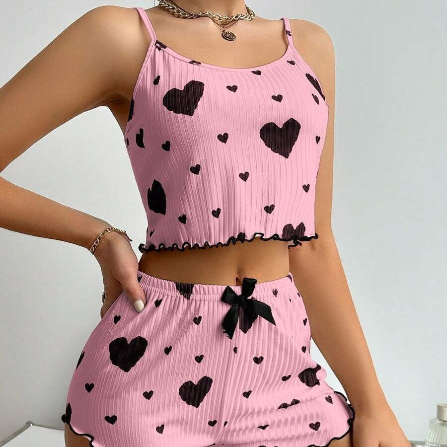 Girl'S Spaghetti Strap Camisoles + Shorts Homewear Print Underwear Pijama Sexy Lingerie Camisoles Tanks Nighty Women Sleepwear