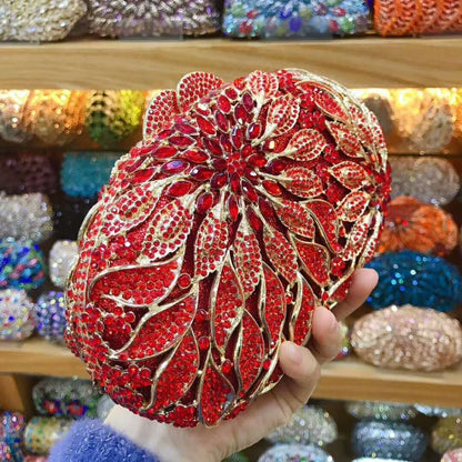 XIYUAN women red/pink/blue/gold/silver Hollow Out Flower Birthday party Crystal Evening bag Clutch purse Minaudiere Handbags