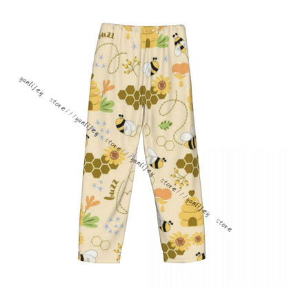 Sweet Honey Cute Bees Hive Flower Mens Pajamas Pyjamas Pants Lounge Pants Sleep Bottoms