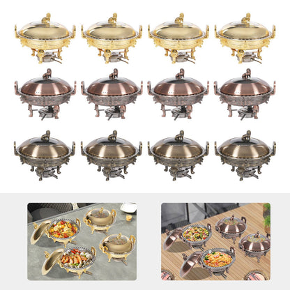 4PCS Chafing Dishes, Classical Round Chafing Buffet Set, Stainless Steel Chafers and Buffet Warmers Sets for Gatherings, Events