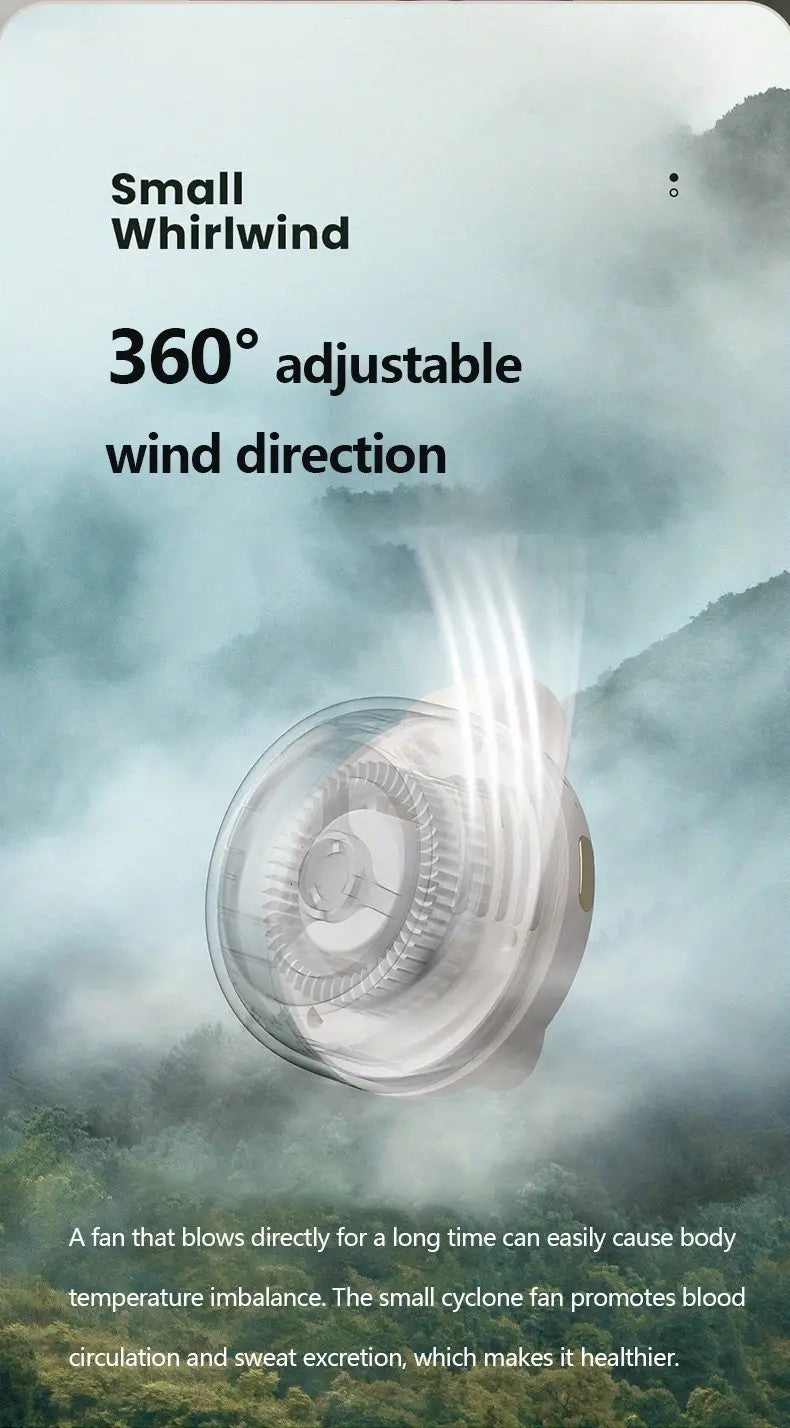 Portable silent mini bladeless electric fan, adjustable 3-speed suspended waist fan, rotating body fan, suitable for outdoor