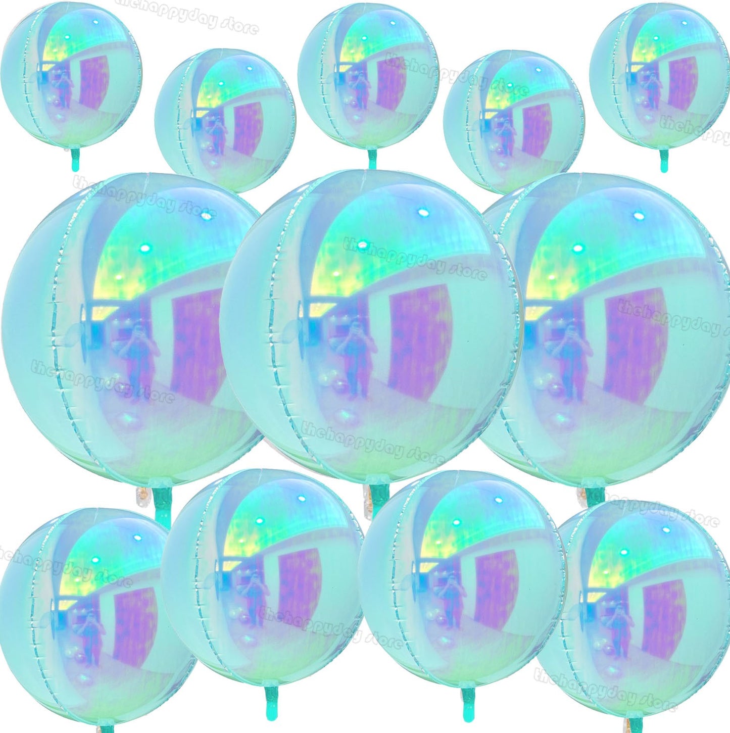 12Pcs Iridescent 4D Round Foil Balloons 22/12/10IN Holographic 4D Foil Balloons Helium Air Globos Mermaid Birthday Wedding Decor