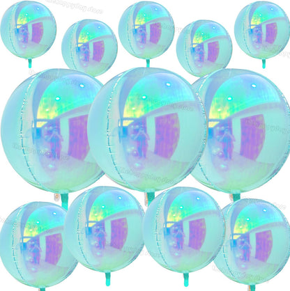 12Pcs Iridescent 4D Round Foil Balloons 22/12/10IN Holographic 4D Foil Balloons Helium Air Globos Mermaid Birthday Wedding Decor