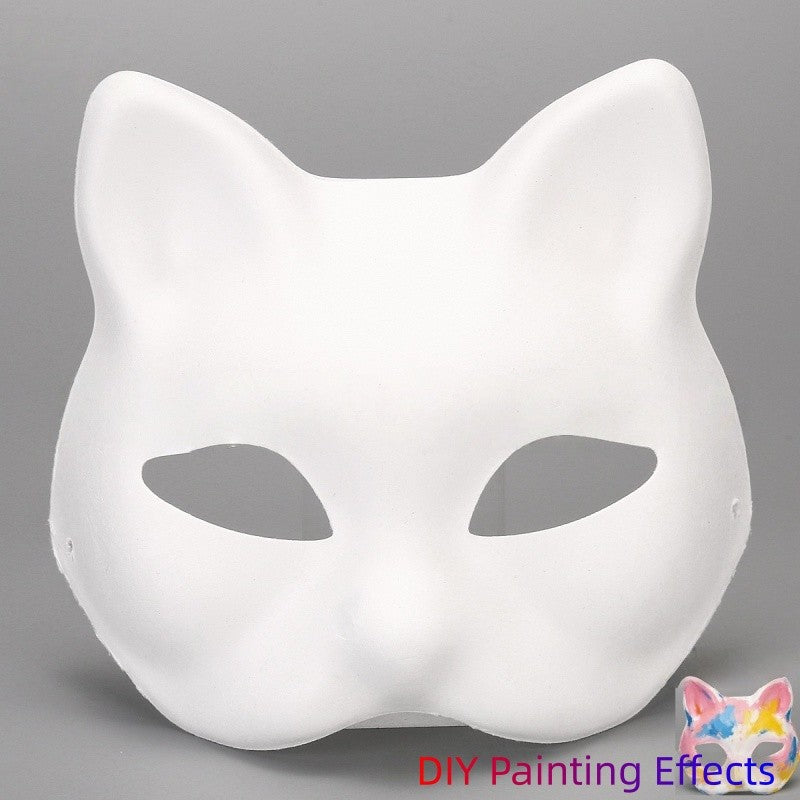 5 Pcs Blank White Cat Mask, DIY Unpainted Half Face Mask for Kids Adults Halloween Masquerade Party Art Painting Craft Project