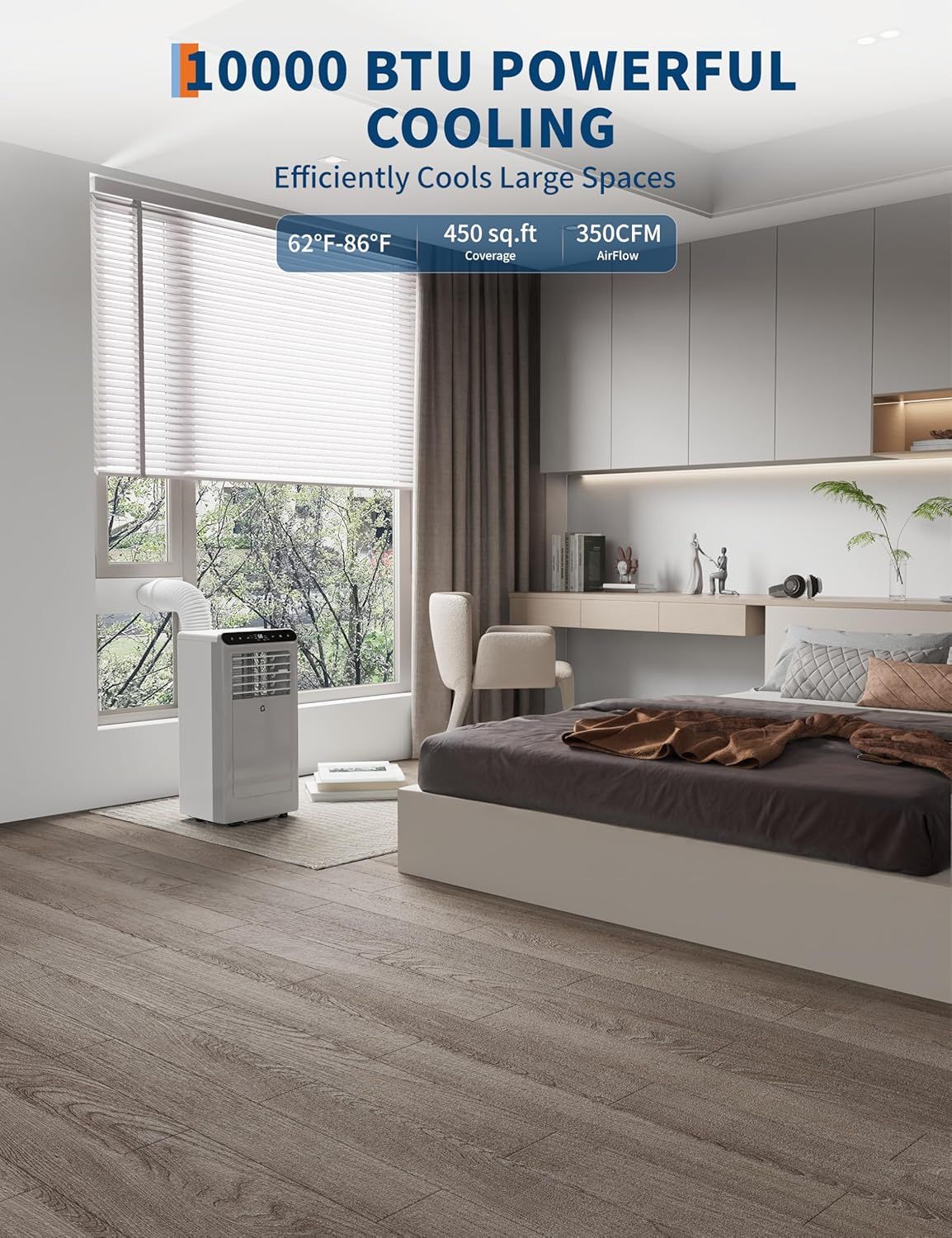 Ar Condicionado Portátil de 8.000/10.000 BTU, 3 em 1 Sem Duto, Unidade AC Portátil com Ventilador de Oscilação Automática e Kit para Janelas Incluído