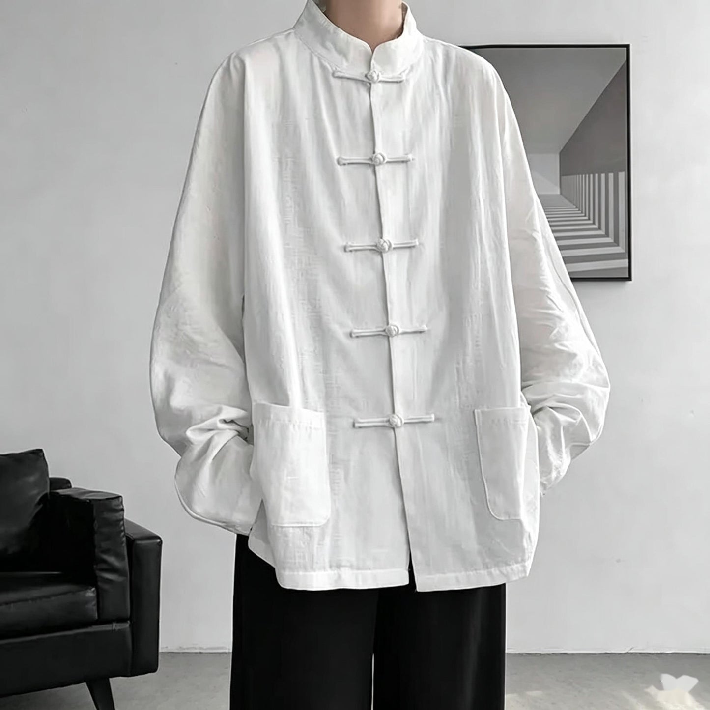 Chinese Traditional Clothes Improved Hanfu Cotton Qipao Top Autumn Spring Casual Outwear Male Big Size Shirt Kungfu Jackets