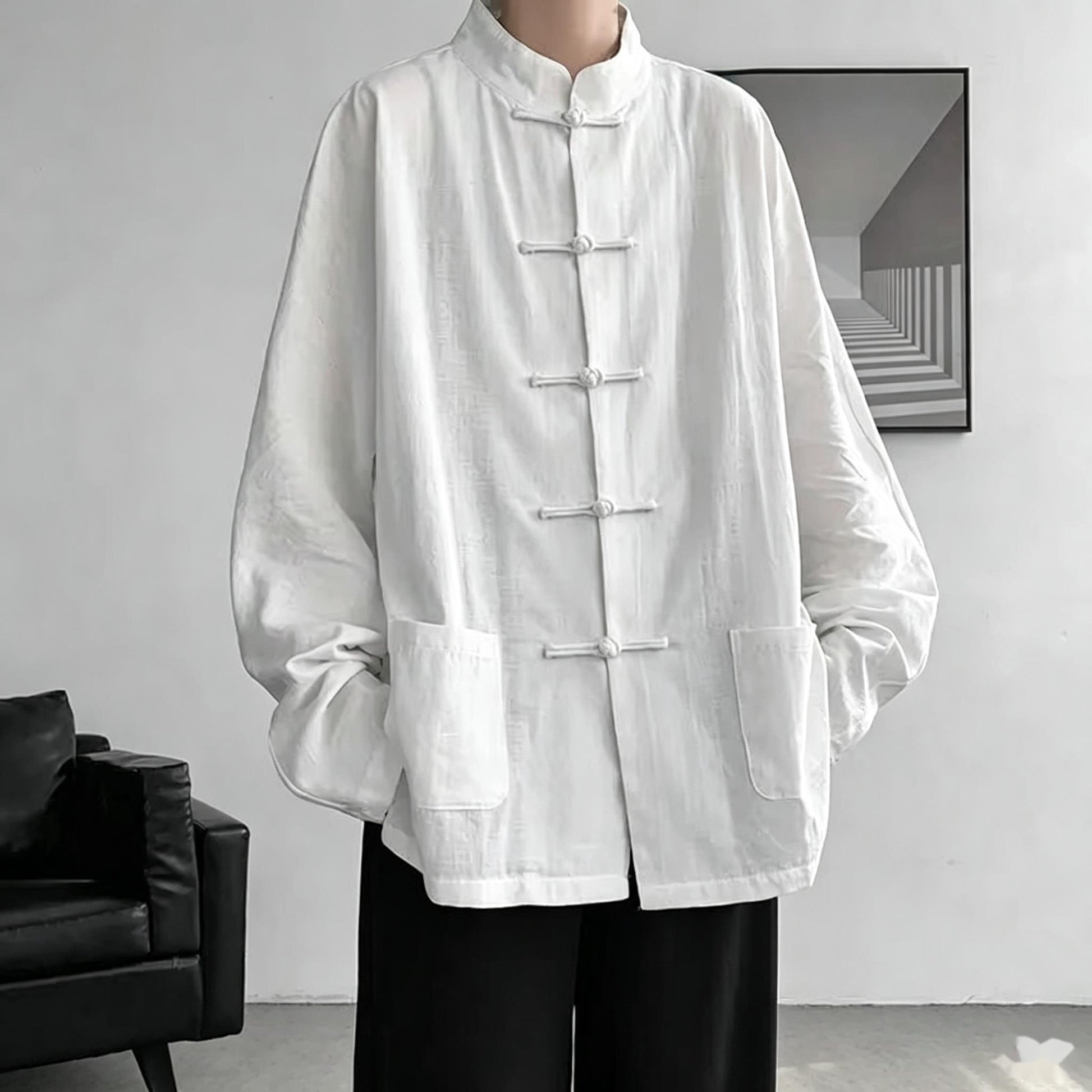 Chinese Traditional Clothes Improved Hanfu Cotton Qipao Top Autumn Spring Casual Outwear Male Big Size Shirt Kungfu Jackets