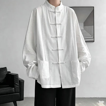 Chinese Traditional Clothes Improved Hanfu Cotton Qipao Top Autumn Spring Casual Outwear Male Big Size Shirt Kungfu Jackets
