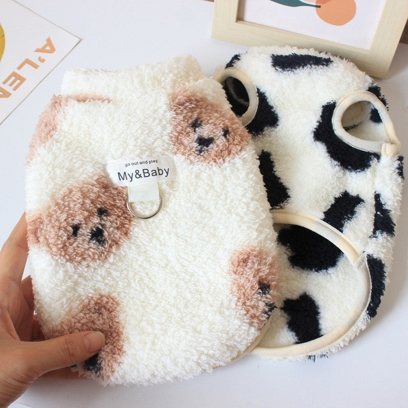 Colete de cachorro quente de lã, suéter de outono macio para animais de estimação, roupas de cachorro de luxo, moletons para filhotes, colete de gato com estampa animal, pulôveres para animais de estimação, roupas de poodle