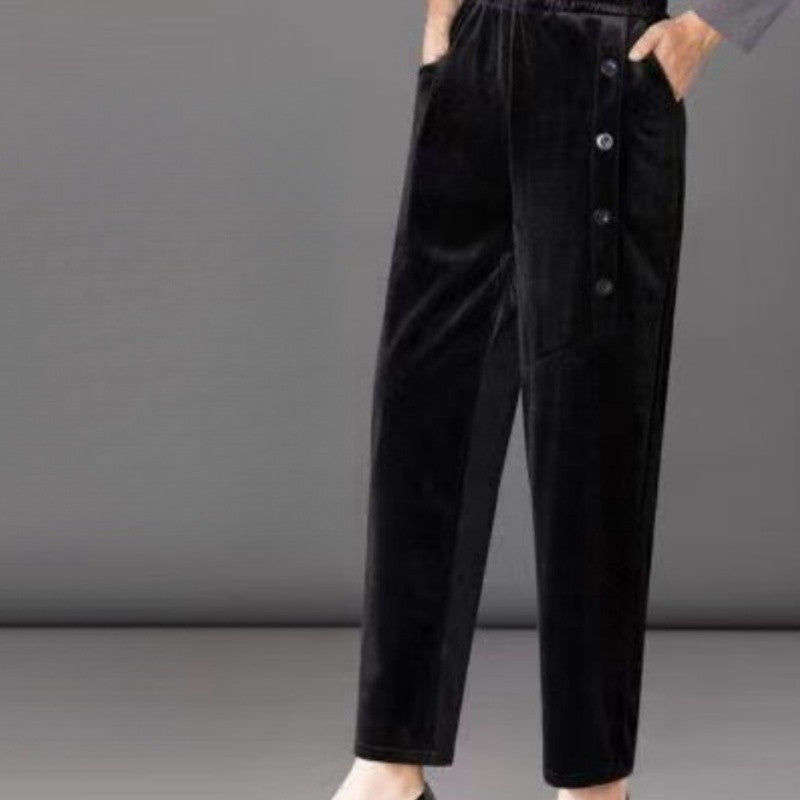 Casual Winter Thin & Thick Fleece Harem Pants Office Lady Solid Elegant Trousers Slim Women's Pants Retro Vintage Casual Pants