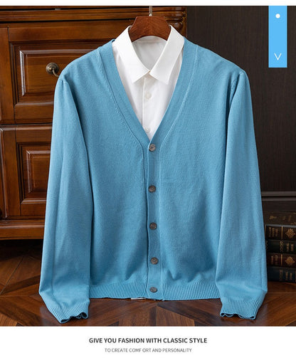 BROWON Brand Mens Sweater Cardigan Business Casual Classic V-neck Solid Color Cardigan Men Sweater Korean Fashion Mens Clothes