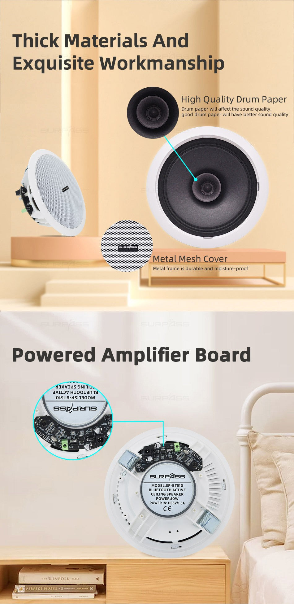 Caixa de som Bluetooth ativa para casa e comércio e alto-falante de teto com fio estéreo de música ambiente para Home Theater 10W