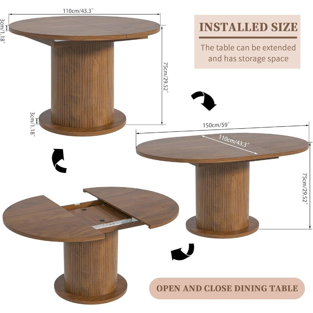 Adjustable Size Round Dining Table for 4-6, Unique Design Modern Farmhouse Kitchen Table, Circle Dining Tables