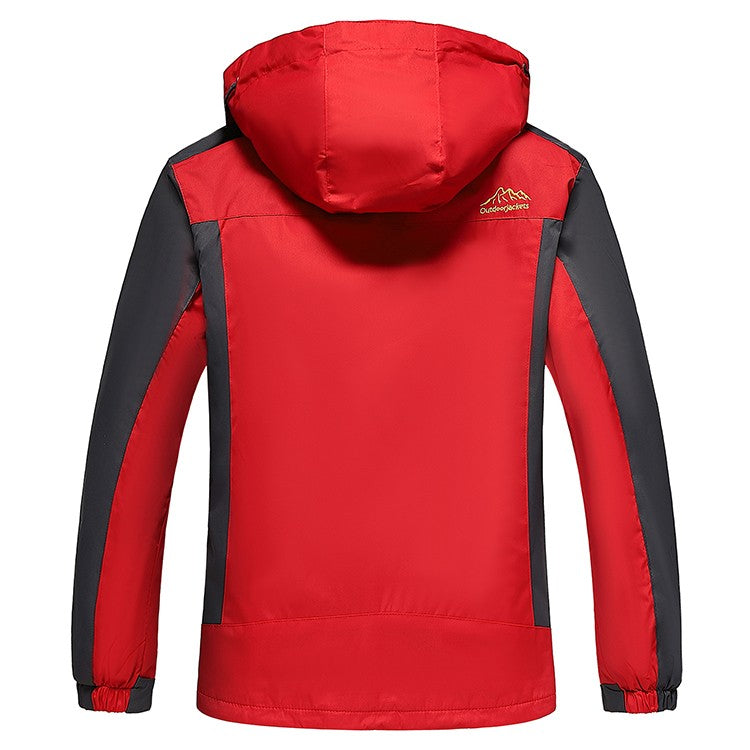 Outdoor Men's Red & Black Waterproof Windproof Breathable Jacket with Detachable Hood for Hiking Climbing Camping?