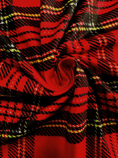 Women's Cute Red Plaid Long Sleeve Dress, Christmas - Vibe Swing Mini Dress, Super Comfy for Holiday Parties & Daily Wear