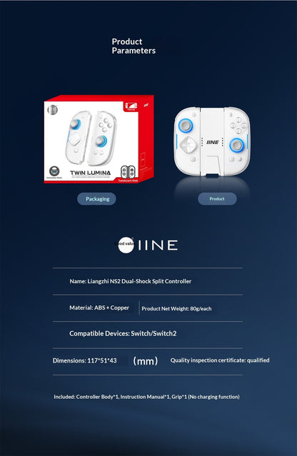 IINE Twin Lumina Wireless Joy-Con for Switch2 Bluetooth One-Tap Wake Up Console Micro Switch Buttons Hall Joystick Gamepad Gifts