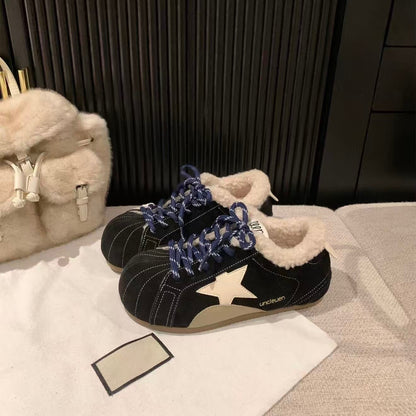 2025 New Winter Women's Sneakers Fleece-lined Flats Dexun Women Shoes Plush, Leisure Shoes Stylish, Non-slip Female Shoes 1417