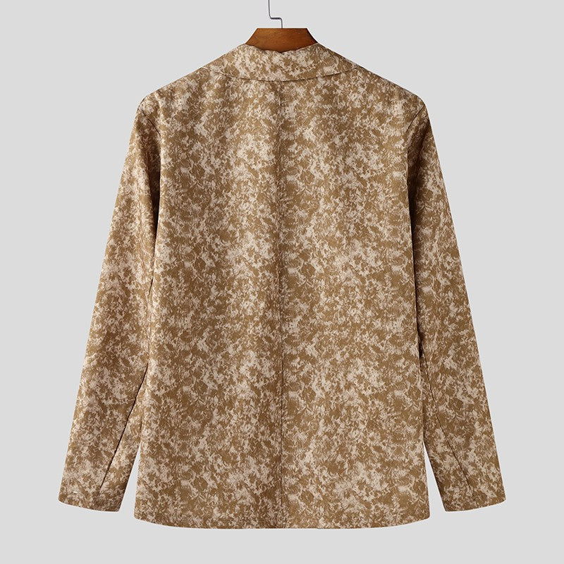 INCERUN Men Blazer Printing Hollow Out Lapel Long Sleeve Male Suit Streetwear Elegant Fashion Casual Thin Coats Men Blazer S-5XL