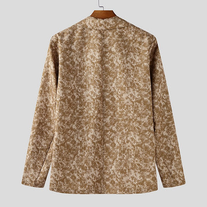 INCERUN Men Blazer Printing Hollow Out Lapel Long Sleeve Male Suit Streetwear Elegant Fashion Casual Thin Coats Men Blazer S-5XL