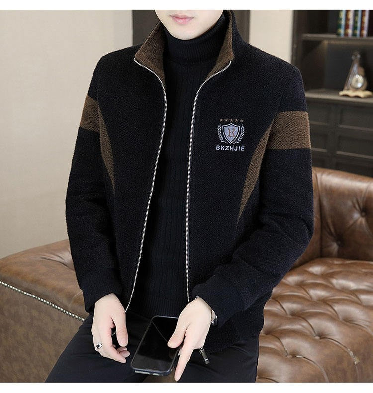 High End Splicing Men's Woolen Coat Winter Thick and Warm Wool Blends Jacket Fashion Casual Social Standing Collar Overcoat 4XL