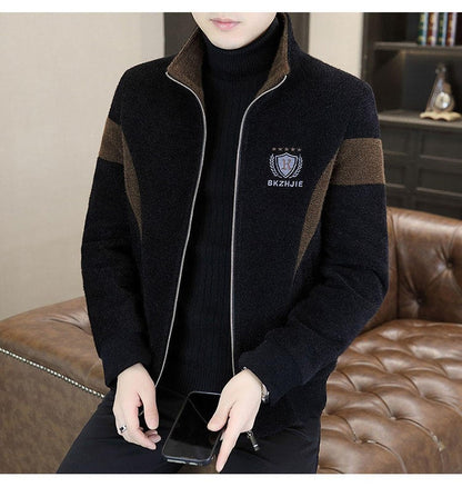 High End Splicing Men's Woolen Coat Winter Thick and Warm Wool Blends Jacket Fashion Casual Social Standing Collar Overcoat 4XL