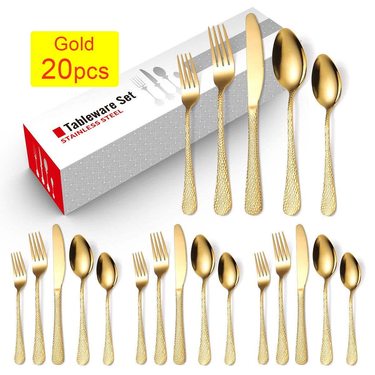 20/30/40Pcs Luxury Tableware Flatware Set Creative Snake Skin Hotel Steak Dinnerware Set Stainless Steel Gold Cutlery Set Gift