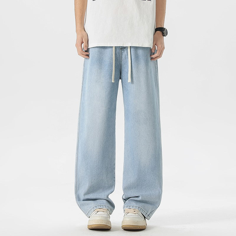 Calça Jeans Masculina Americana Solta Perna Larga Reta Casual Street Hip-hop Folgada Jeans Preto Cinza Azul Streetwear Masculino