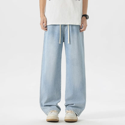 Calça Jeans Masculina Americana Solta Perna Larga Reta Casual Street Hip-hop Folgada Jeans Preto Cinza Azul Streetwear Masculino