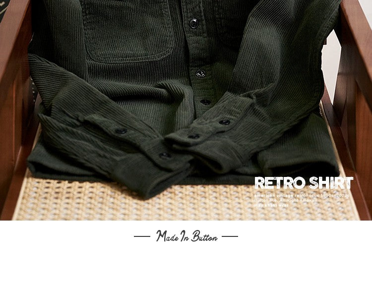 Autumn and Winter New American Retro Thick Corduroy Solid Color Cargo Shirt Men's Pure Cotton Long-sleeved Pocket Casual Blouses