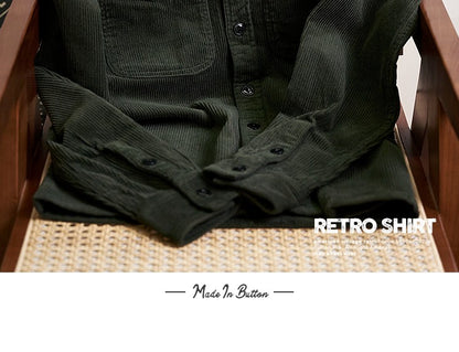 Autumn and Winter New American Retro Thick Corduroy Solid Color Cargo Shirt Men's Pure Cotton Long-sleeved Pocket Casual Blouses