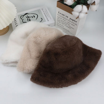 Hot Sale Fluffy Faux Fur Bucket Hats Women Warm Thick Plush Winter Hat Lady Fashion Fisherman Cap Korean Furry Bucket Hat Y2k