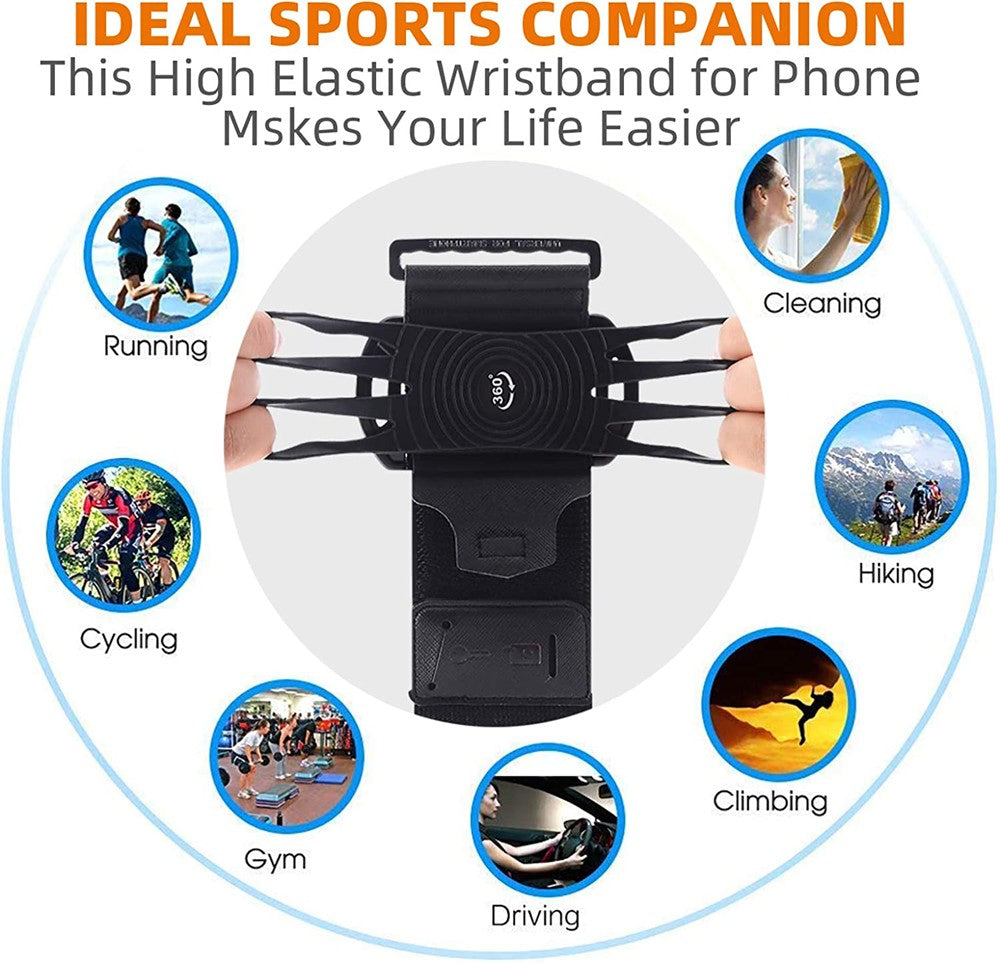 Running Wristband Phone Holder 360°Rotation Detachable Sports Armband with Key Holder for iPhone Samsung Xiaomi Huawei Phone
